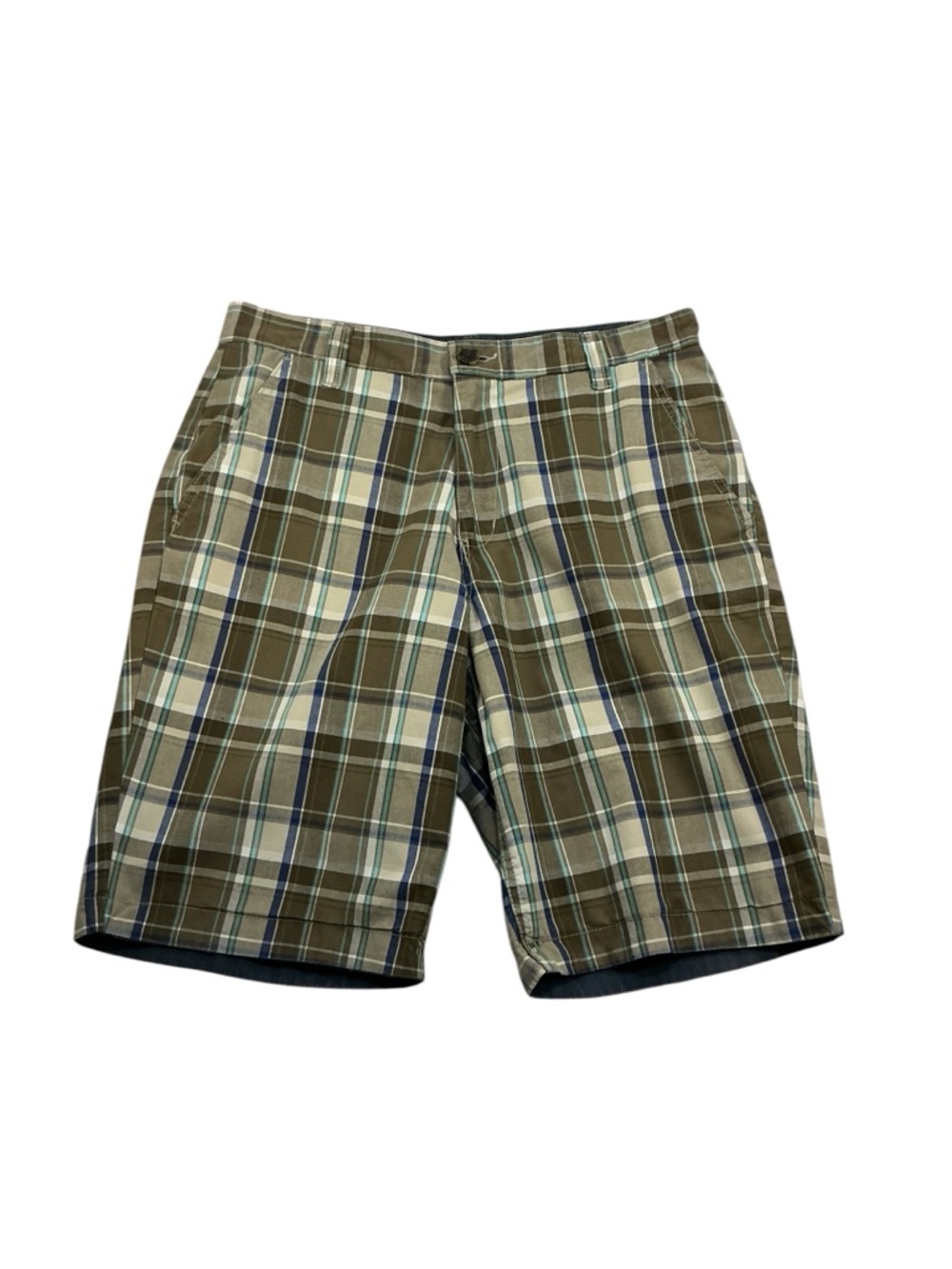 Men’s Old Navy Reversible Plaid Flat-Front Shorts Olive, Cream,Navy Sz 31
